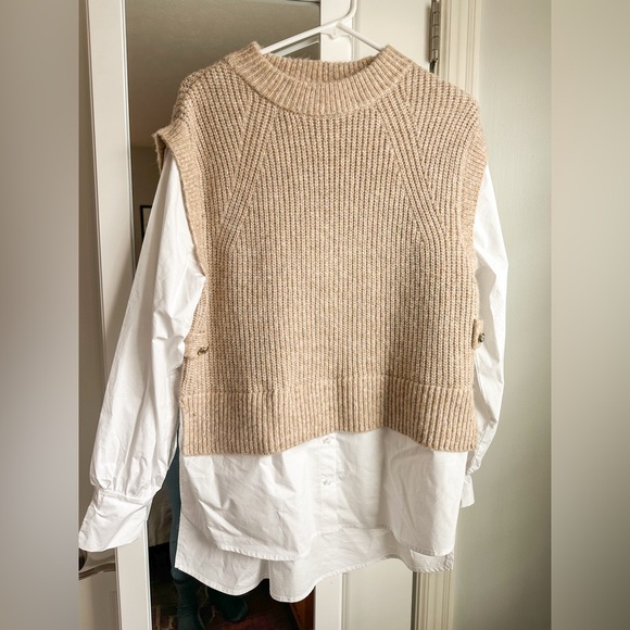 ASOS River Island hybrid shirt jumper in beige NWT - Picture 5 of 8